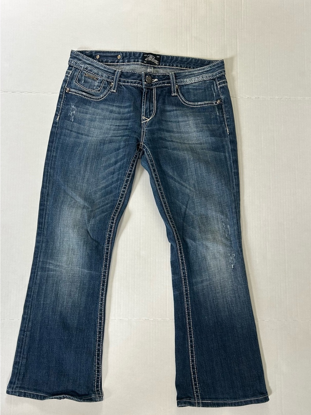 Express Re/Rock Distressed Women's Dark Blue Bootcut Jeans 6 Short